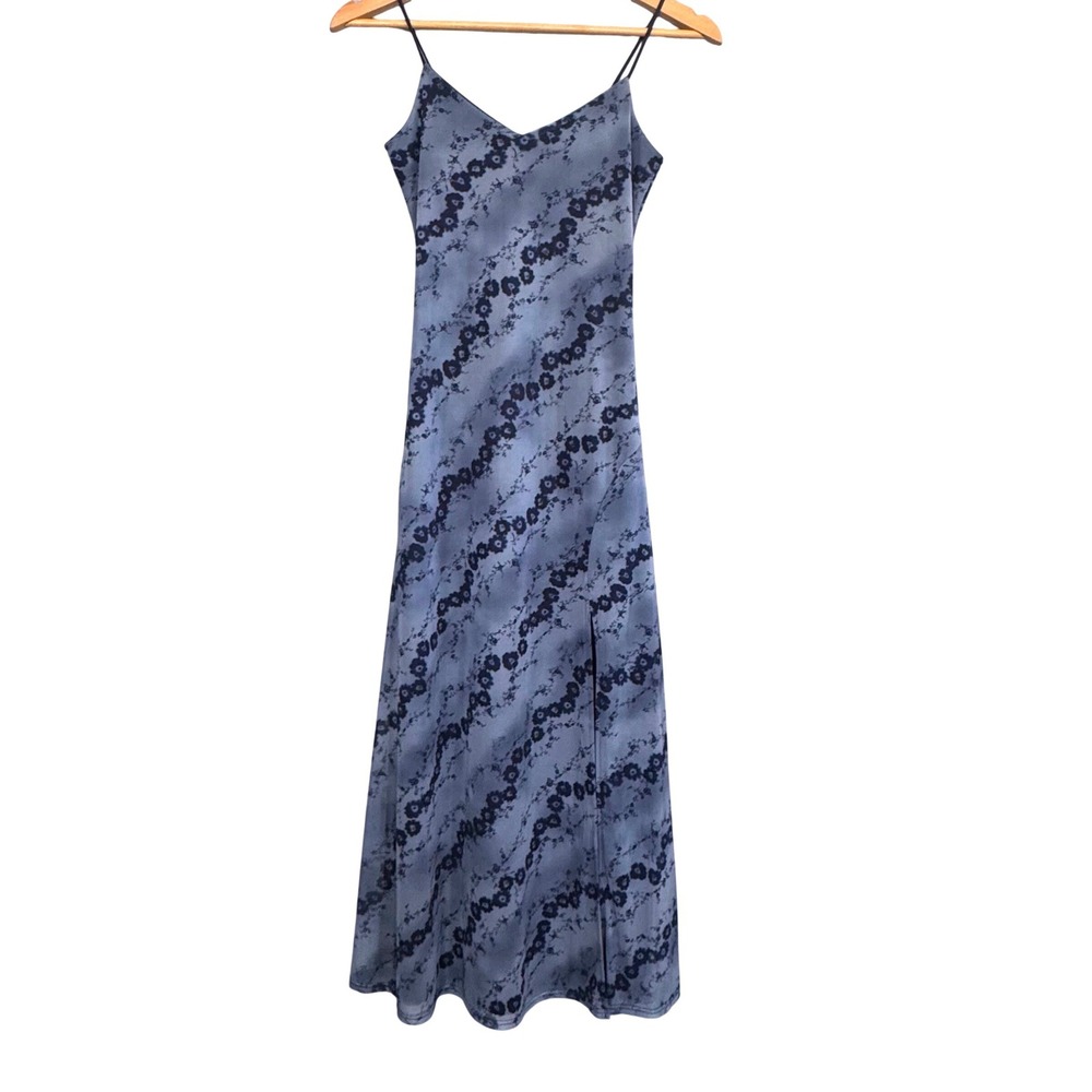 Urban Outfitters Floral Mesh Maxi Slip Dress Sz XS Y2K 90's Fairycore Goth Blue